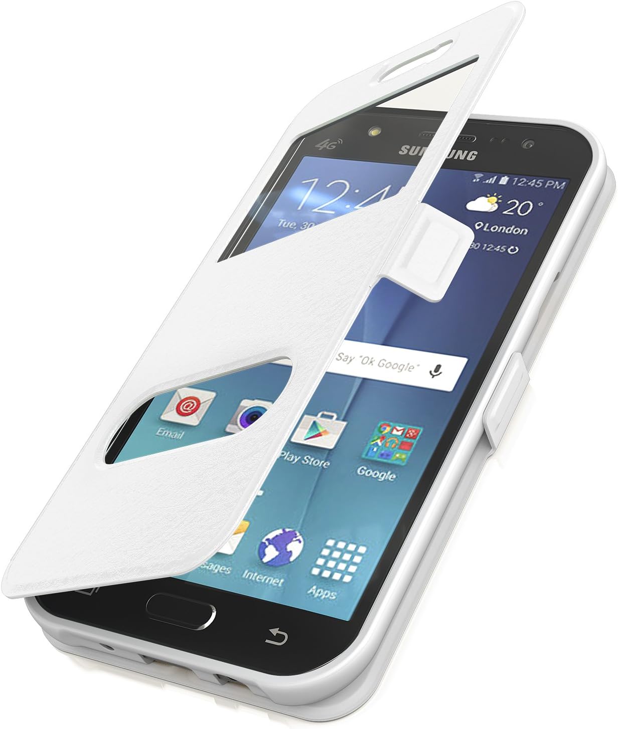 Flip Cover Phone Case for Samsung Galaxy S7 G930 °F G930 Magnetic Case Bookstyle Wallet Case + Free Screen Protector Film Tempered Glass Screen Protector in White® Branded Product