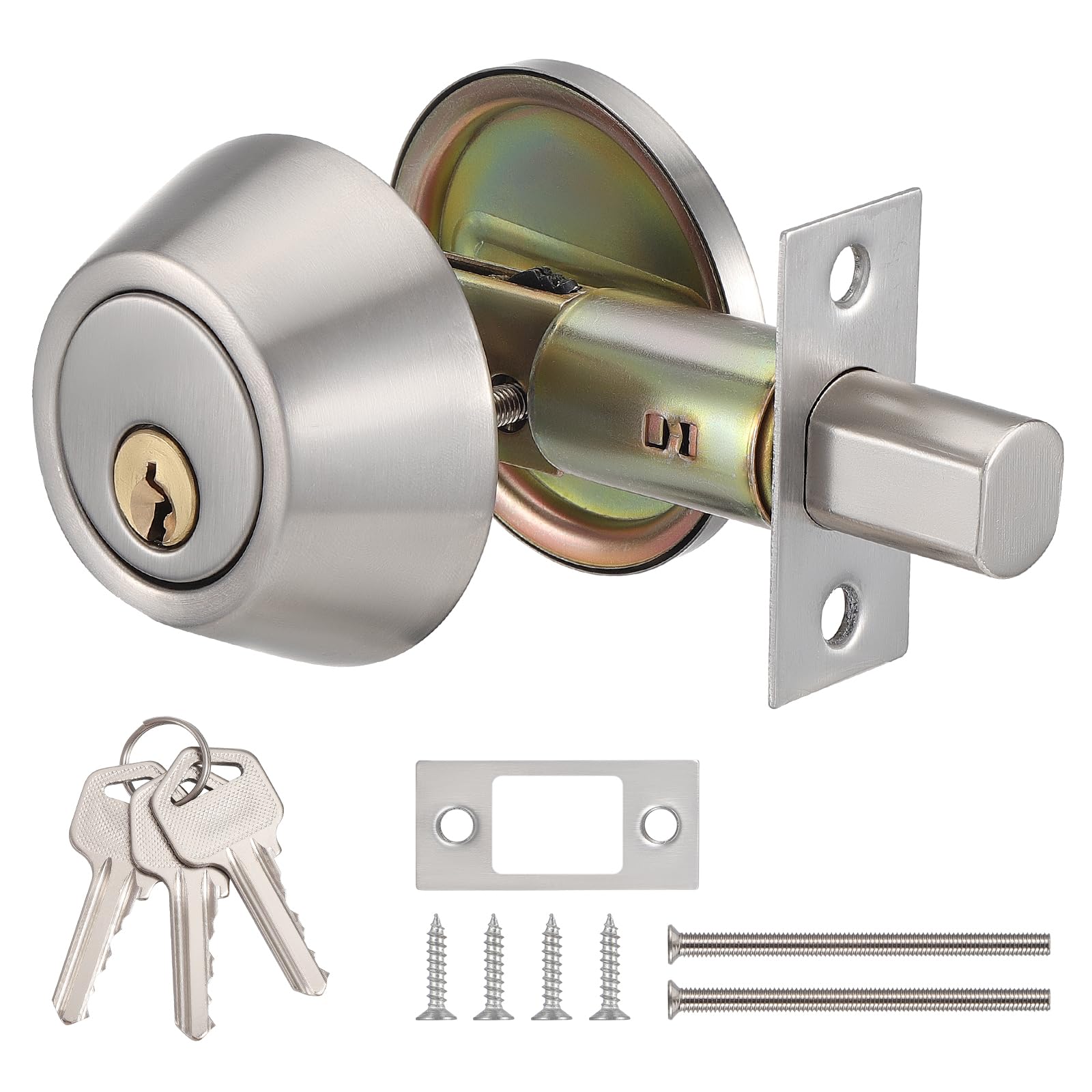 Faankiton Deadbolt Lock Set, Entrance Deadbolt Lock with Keys, Cylinder Deadbolt Lockset, Single Cylinder Deadbolt Lock, Single Cylinder Deadbolt, Latching Invisible Lock for Bedroom etc. (Silver)