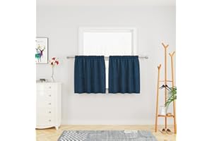 UPOPO Short Curtains Long Linen Textured Privacy Kitchen Tier Curtains Navy Blue Half Window Curtains Cafe Bathroom Basement Small Mini Curtain Panels Rod Pocket 2 Pieces, 27"W x 24"L