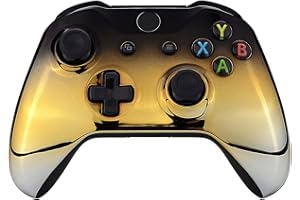 eXtremeRate Tri-Color Gradients Glossy Faceplate Cover, Chrome Black Gold Silver Front Housing Shell Case Replacement Kit for