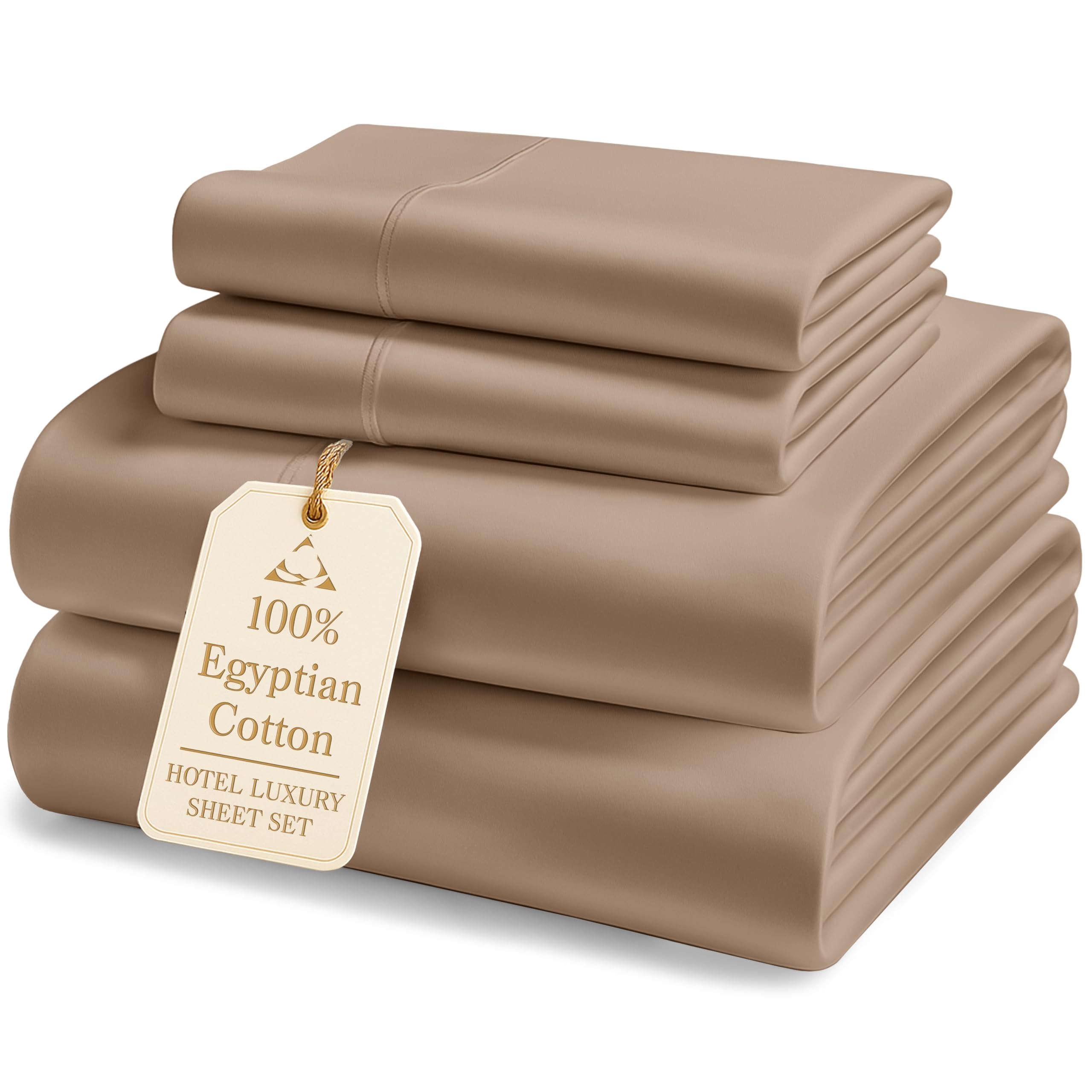 Photo 1 of LANE LINEN 100% Egyptian Cotton King Size Bed Sheets, Machine Washable Naturally Temperature regulating Sustaibable No Pill Fade Resistant King Size Sheets Set Cotton- Taupe
