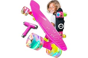 D DELEVEN Deleven 22" Skateboard with Skate Tool, ABEC 7 Bearings - Mini Skateboard Cruiser for Kids Beginners Adults Boys & Girls