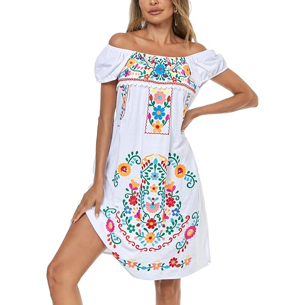 Ethnic Identity Mexican Dress Puebla Short Embroidery (Small