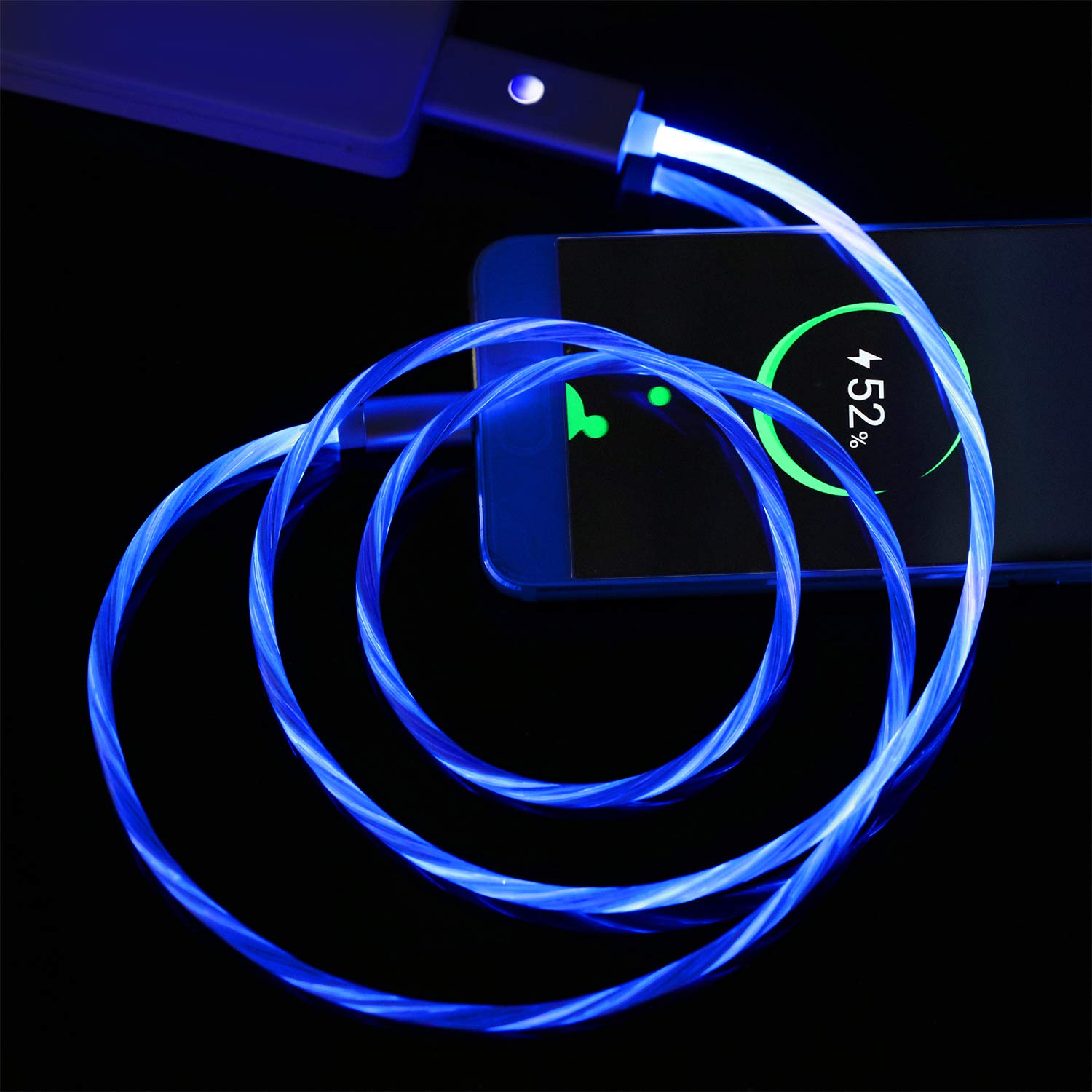 LED Charging Cable 10ft Compatible for Phone Xs/XS Max/XR/X / 8/8 Plus / 7/7 Plus More, Momen LED Visible Flowing Charging Cord with 5 Light Modes(Blue Light)