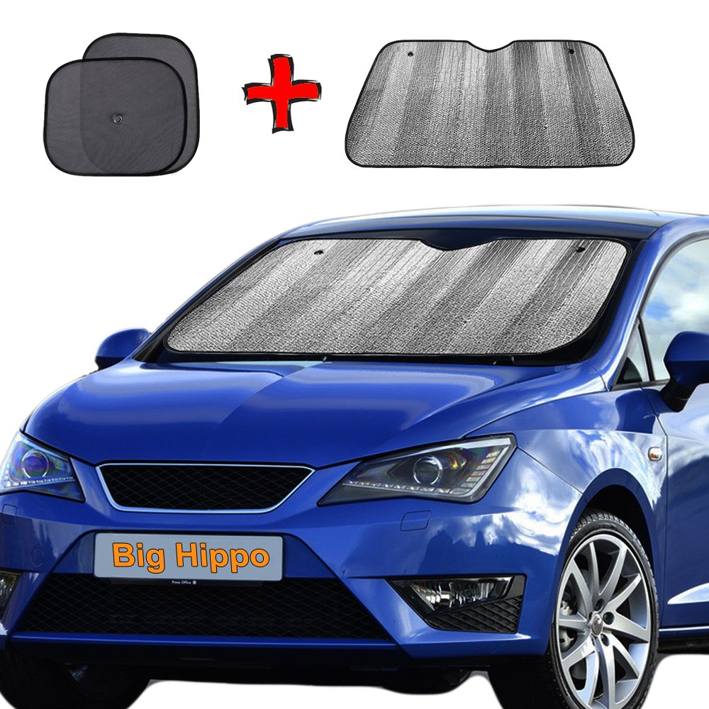 Windshield Sun Shade, Car Window Shade as Bonus by Big Hippo Keep Vehicle Cool Protect Your Car from Sun Heat & Glare Best UV Ray Visor Protector (Size: 55.16