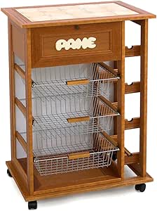 Carro auxiliar de cocina madera ruedas rejillas de pan botellas 419