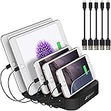 JZBRAIN Multi port USB Charging Station for Multiple Devices USB Charger Docking Station Cord Organizer for Whatever USB Recharging Devices or Tablets (Black, Short Cables Included)