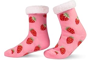 KFUBUO Kids Slipper Socks with Non Skid Bottoms Fleece-Lined Warm Fuzzy Socks