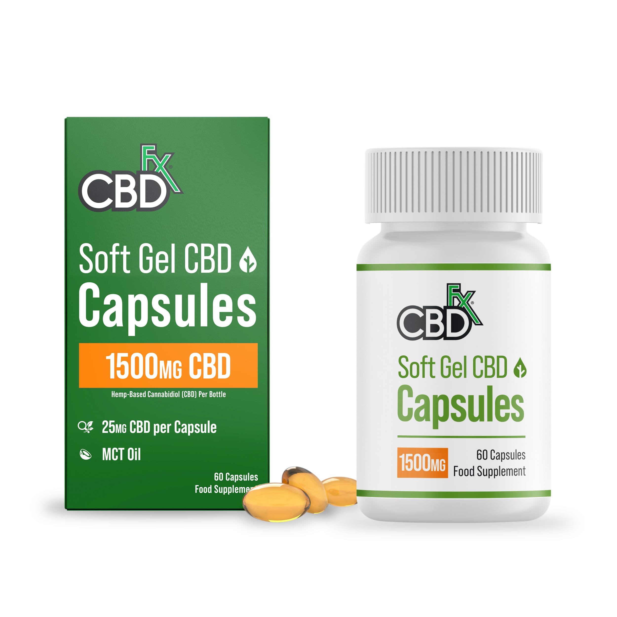 CBDfx 1500mg CBD High Strength Broad Spectrum Soft Gel CBD Capsules, 25mg CBD per Capsule, Organic, Gluten-Free, 60 Capsules in Total (30-60 Days)