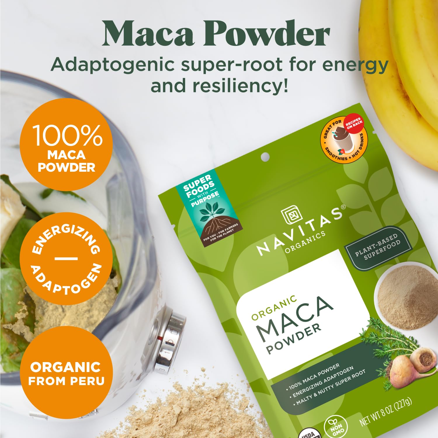 Navitas Organics Maca Powder – 100% Gelatinized Peruvian Maca for Smoothies, Lattes, Baking & More – Energize & Balance - USDA Organic, Non GMO, Vegan, Gluten Free - 16oz. Bag