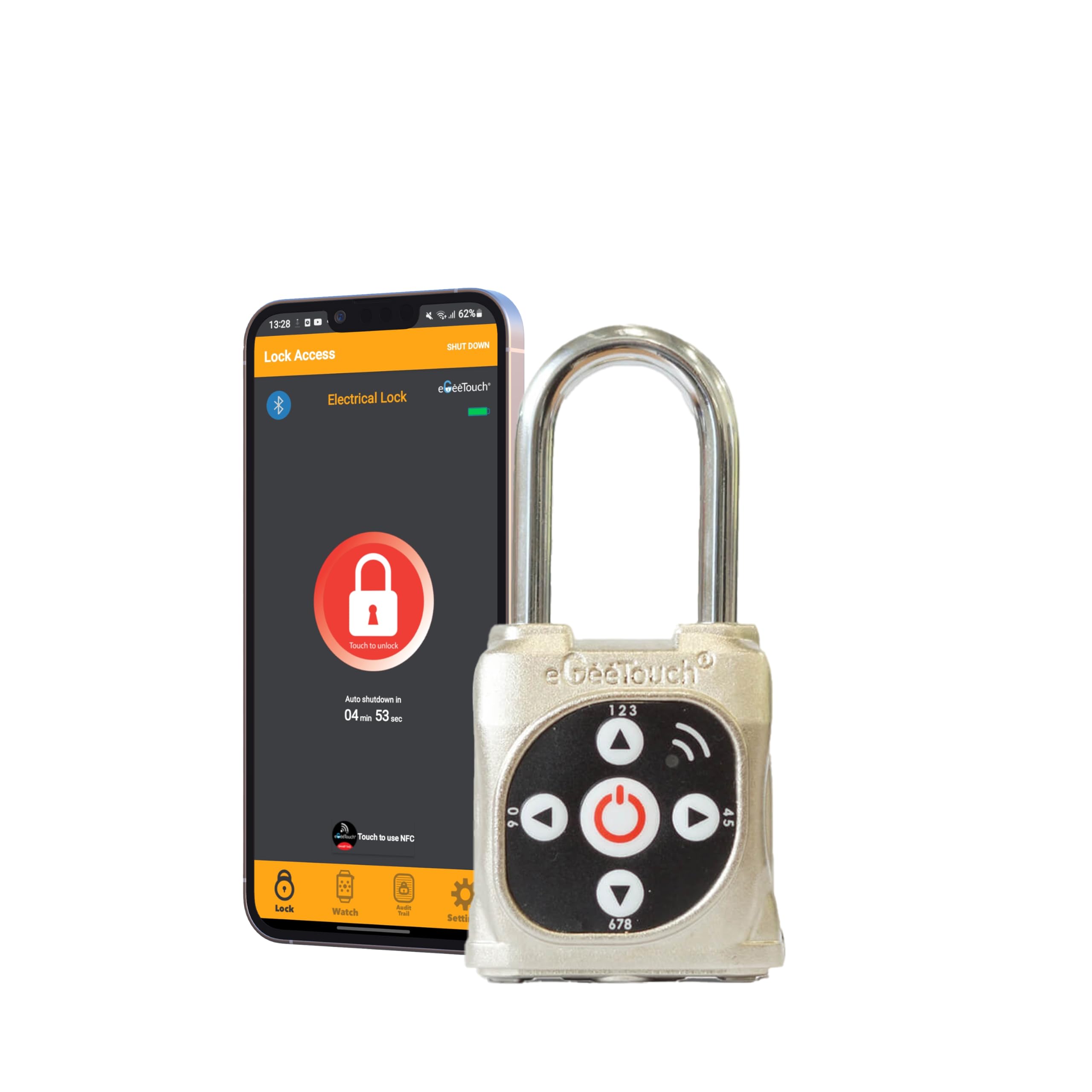 eGeeTouch Smart Mini Padlock, with NFC & Directional Code (Metal, Silver)