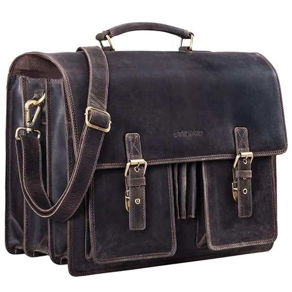 STILORD 'Anton' Aktentasche Leder XL Vintage Lehrertasche mit Laptopfach 15,6 Zoll große Ledertasche zum Umhängen Trolley auf