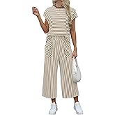 Sweetmoon 2 Piece Sets for Women Summer Outfits Short Sleeve Travel Outfits for Women Vacation Crop Pant Matching Lounge Set