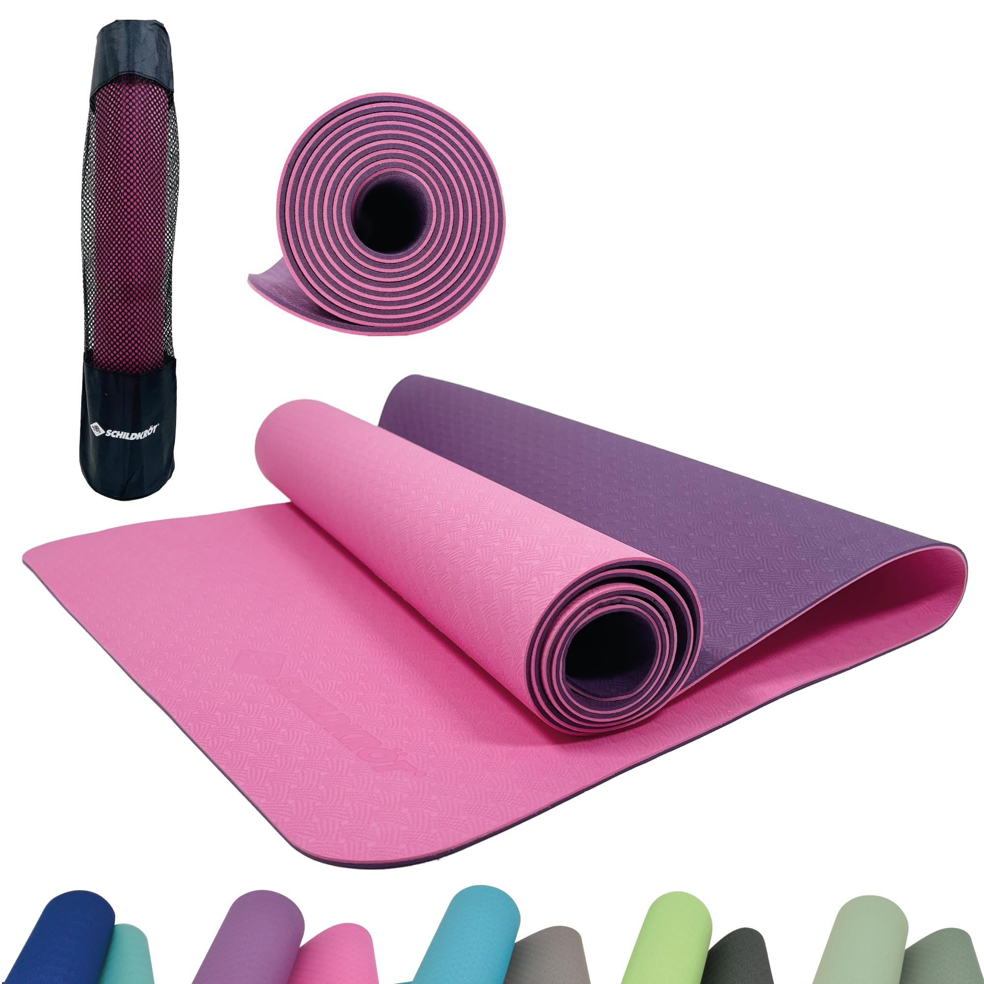 Schildkröt Fitness Tapis de Yoga, 4 mm, Bicolore, en un Sac de Transport, Violet/Rose, 960269