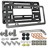 Aootf Front License Plate Bracket- Universal Bumper Mounting Kit, Car Tag Holder Adapter & Black Aluminum Plate Cover, Anti-Theft Lock Screw Bolt Caps, For US Vehicle Trailer Truck