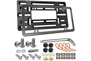 Aootf Front License Plate Bracket- Universal Bumper Mounting Kit, Car Tag Holder Adapter & Black Aluminum Plate Cover, Anti-Theft Lock Screw Bolt Caps, For US Vehicle Trailer Truck