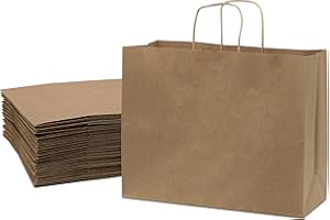 Prime Line Packaging Large Brown Paper Bags with Handles for Small Business, Retail, Boutique Shopping, Grocery, To Go Kraft, Bulk - 16x6x12, 100 Pack