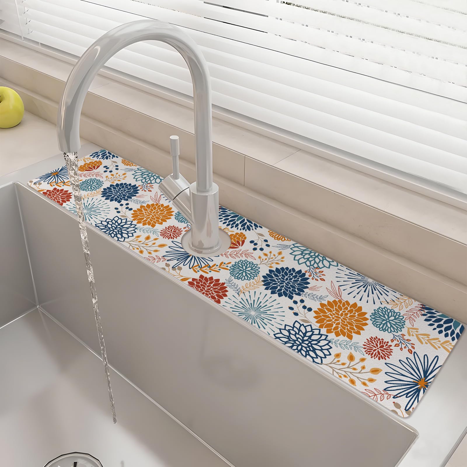 Photo 1 of 24" X 5.5" Kitchen Sink Splash Guard Faucet Mat Mandala Super Absorbent Fast Drying Faucet Guard & Draining Mat Sink Splash Guard Behind Faucet for Kitchen, Bathroom