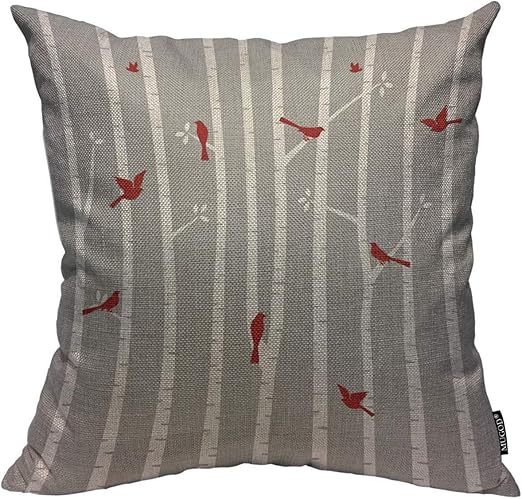 Amazon Com Mugod Throw Pillow Cover Red Birds In White Birch
