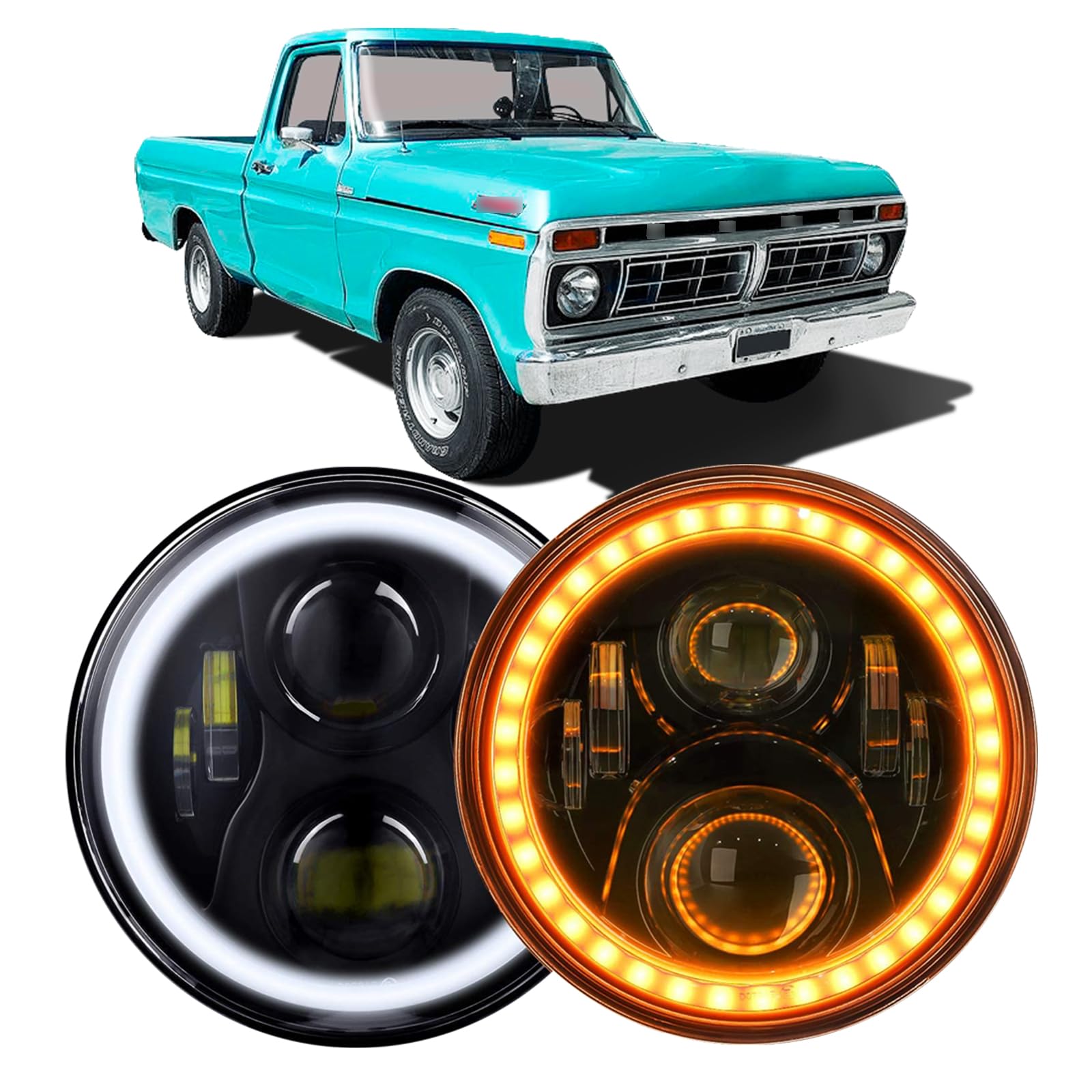 Photo 1 of UCYAR 7 Inch LED Headlights Round H6024 Compatible with Ford F100 F250 F350 Pickup 1953-1977, for Off-road, DOT Approved Headlight High Low Sealed Beam DRL Turn Signal Light, Plug n Play, Pack of 2