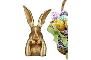 Gold Easter Bunny Decor | Vintage Gold Easter Bunny Figurines, Spring Rabbit Desk Ornament, for Home Holiday Party Shelf Dini