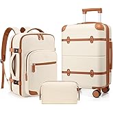 Mosslly Luggage Sets 3 Piece, Expandable 100% PC Hardshell Suitcase with Spinner Wheels, 20in Suitcase Set with TSA Lock for Women, Carry On Luggage with Travel Backpack