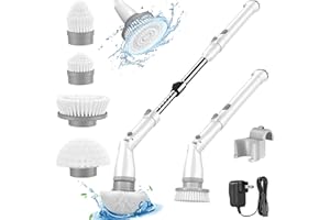 kHelfer Electric Spin Scrubber,Cordless Shower Scrubber, 4 Replacement Head, 1.5H Bathroom Scrubber Dual Speed, Shower Cleaning Brush with Extension Arm for Bathtub Tile Floor