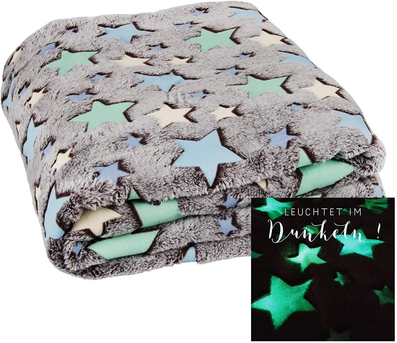 Cozy Soft Throw Blanket with Glow In The Dark Stars | Star Blanket 160x130 cm 63''x51'', 100 % Polyester