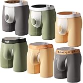 XejeN Men's Dual Pouch Underwear 6 Pack, Long Leg Boxer Briefs with Open Fly, Cooling Viscose, Breathable