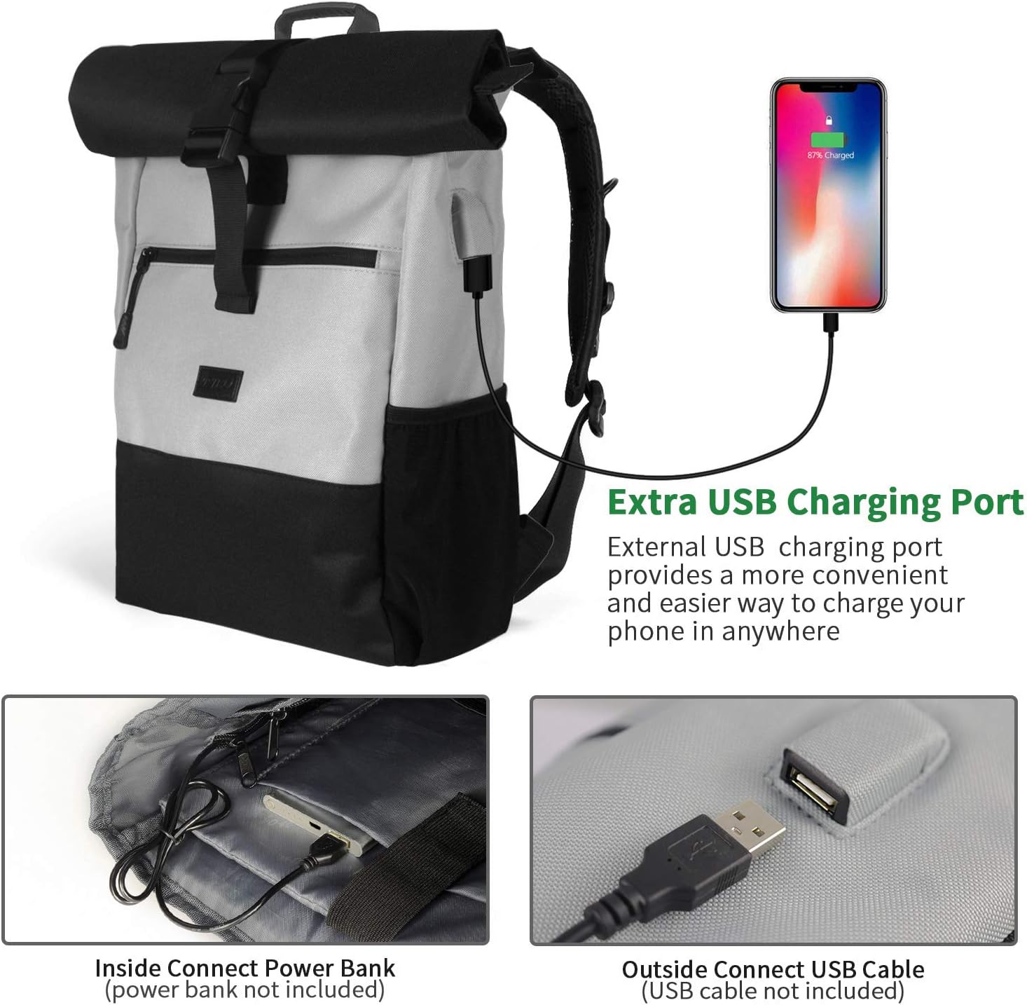 RJEU Laptop Backpack 17.3" Computer, Black Gray, fits for 17in laptop - Image 4