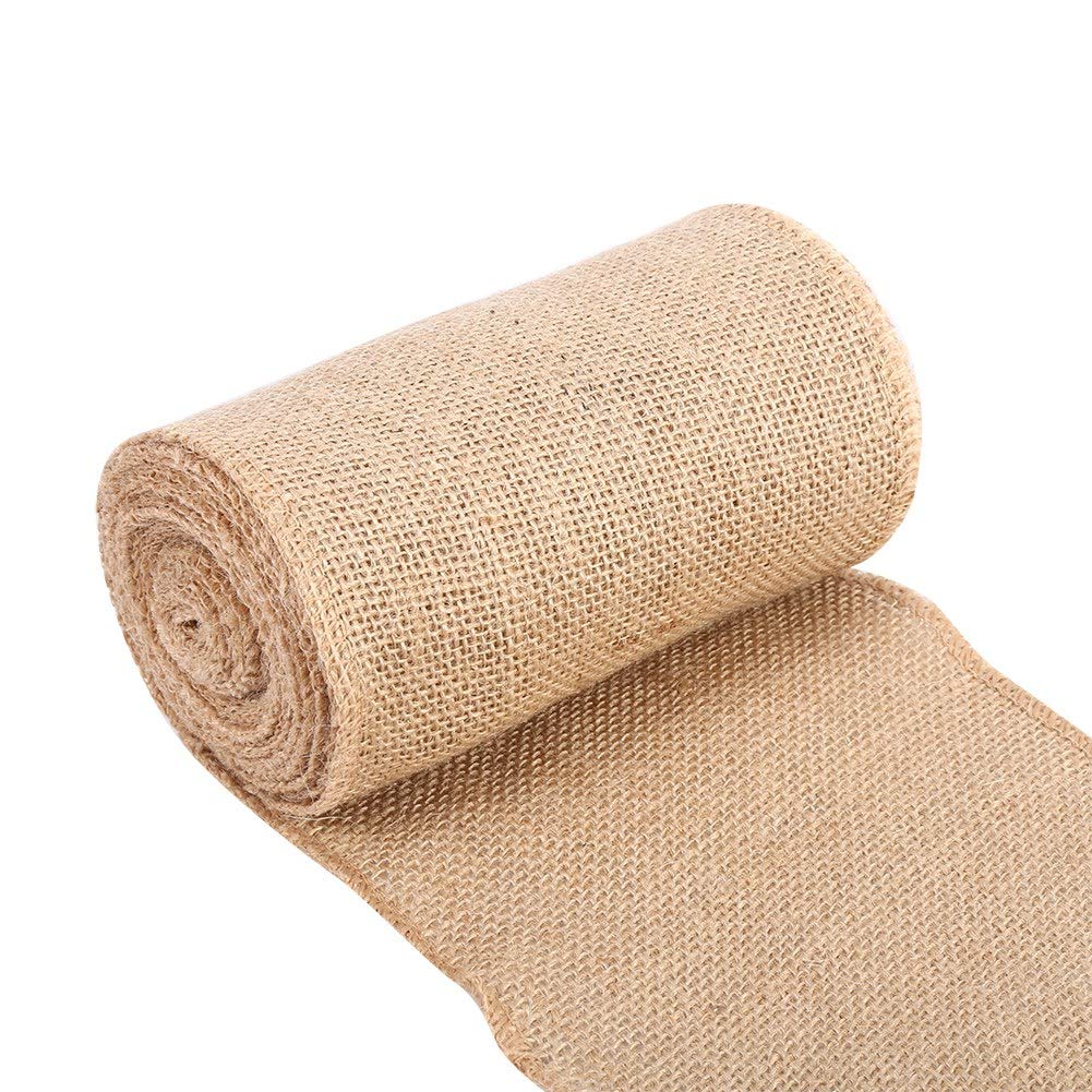 GOTOTOP Vintage Jute Table Runners, Roll of Jute Hessian Cloth Stitched Edge Wedding Table Decoration for Christmas Wedding Party (15 cm x 5 m)