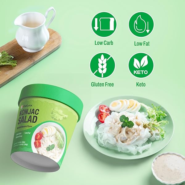 HETHSTIA KETO KONJAC NOODLE CUP, COLD SHIRATAKI FETTUCCINE WITH WASABI SESAME SAUCE, LOW CARB GLUTEN-FREE PASTA SIDE DISH, SUGAR-FREE VEGAN PRE-PACKAGED MEAL, READY TO EAT, 6.7 OZ (PACK OF 6)