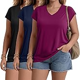Huukeay 3 Pack Women’s Plus Size V Neck T Shirts, Cap Sleeve Summer Casual Tops Loose Fit Tees 2025 Trendy Shirts