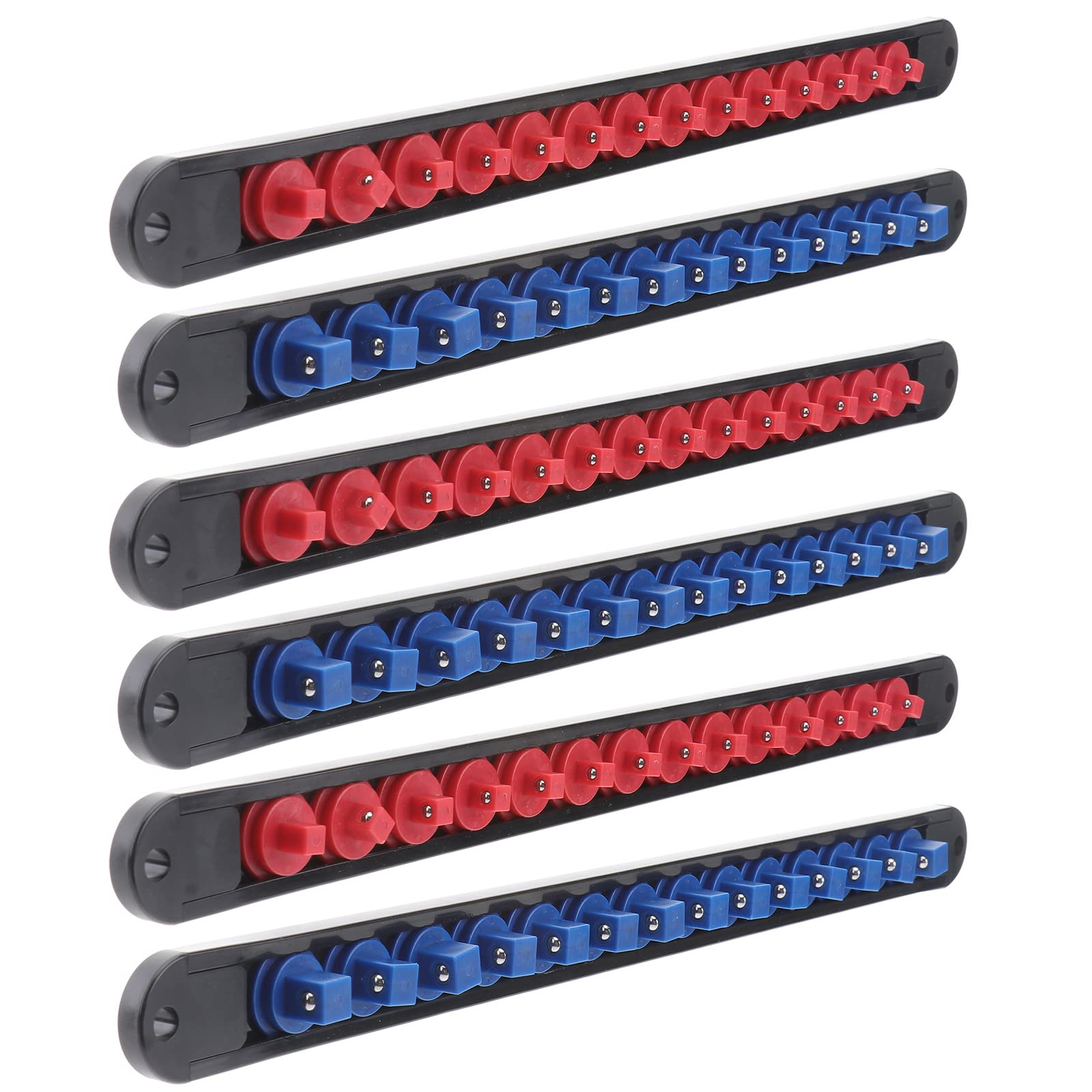 Balacoo 6pcs Socket Organizer Trays Metric Socket Holder Socket Tool Set Storage Organizers 1/2 3/8 1/4 Socket Storage Rail Racks for Steel Ball, Assorted Color, 18X2.8X2.3CM (0974105GKGA)