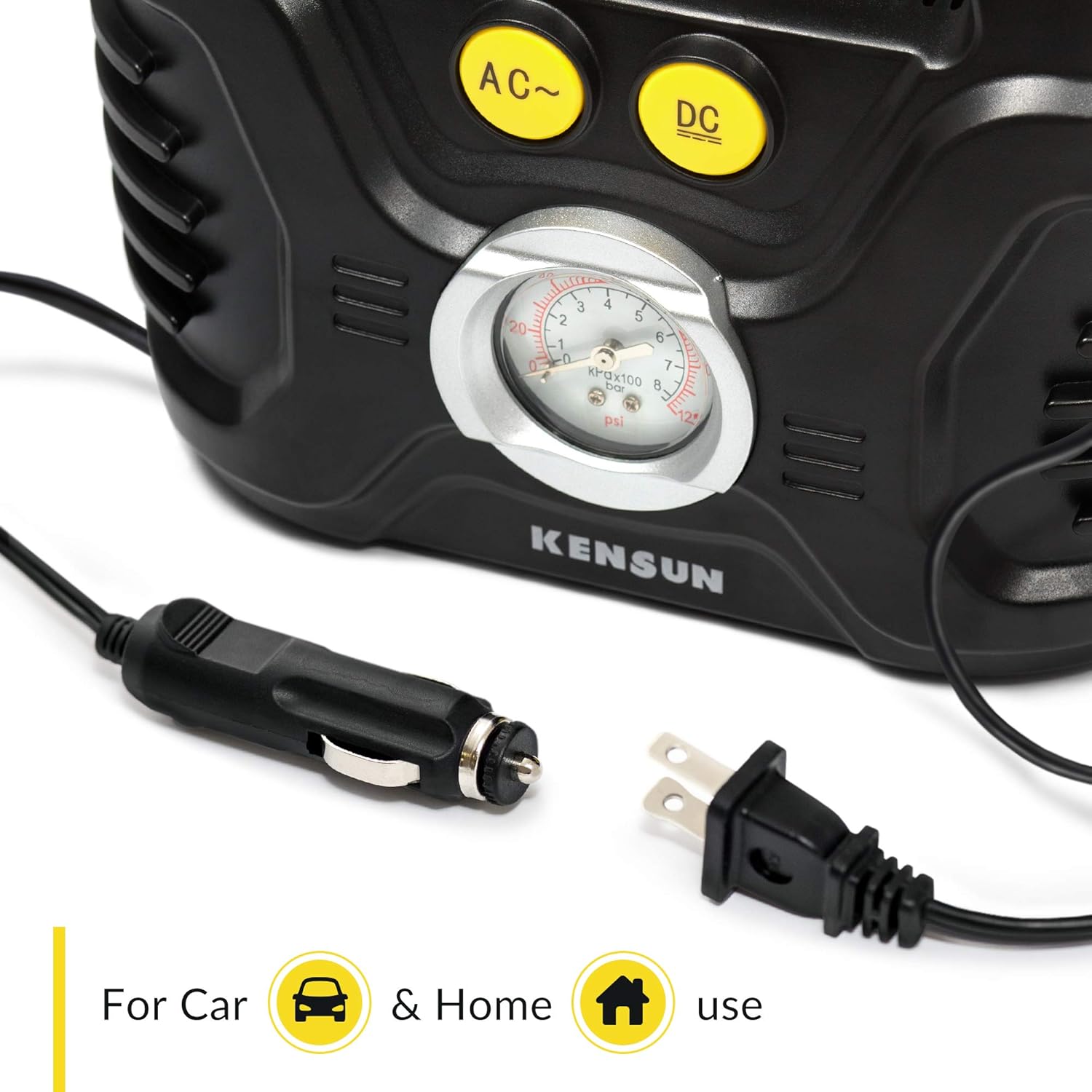 Kensun AC/DC Tire Inflator Portable Air Compressor Pump for Car 12V DC and Home 110V AC Swift Performance Inflator for Car, Bicycle, Motorcycle, Basketball and Others: Automotive
