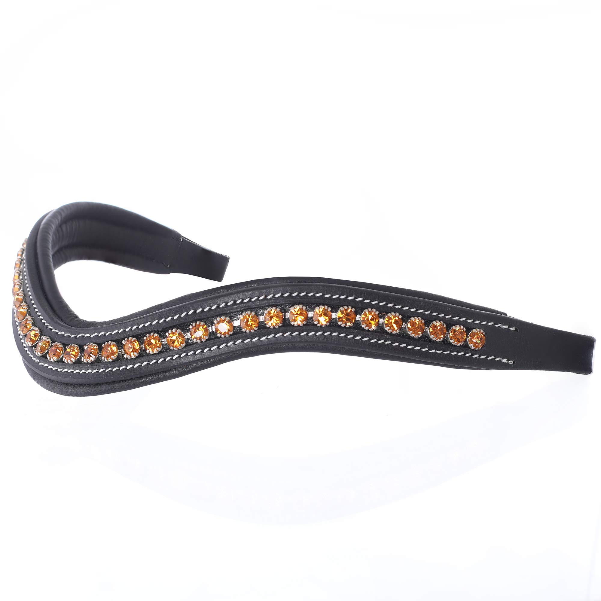 Exion Curved Crystal Browband for Horses – Soft Padded Bling English Bridle Brow Band | Dressage, Show, Jumping | Black, Brown | Topaz Crystal Browband For Horses
