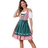 Populus Oktoberfest Outfits Women German Dirndl Dress Traditional Bavarian Plaid October Festival Costume
