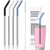 Soledea 4 PACK Reusable Metal Straws, Stainless Steel Straws with Silicone Tip for 20 oz Tumbler, Long Drinking Replacement Straw for YETI, STANLEY, US Acrylio, BJPKPK, Simple Modern and so on