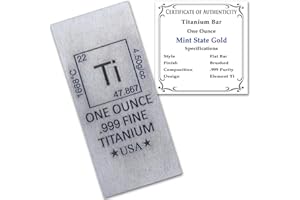1 oz Titanium Bar (Flat Style) .999 Pure Paperweight - Element Design with Certificate of Authenticity