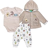 Disney Winnie the Pooh Baby Boys Pants Set with Bodysuit and Hooded Snap Quilted Jacket 3 Pack Set for Infant