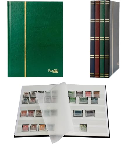Leuchtturm 317477 – Album De Collection De Timbres – 64 Pages Blanches DIN A4 – Couverture Verte – 9 Bandes Par Page