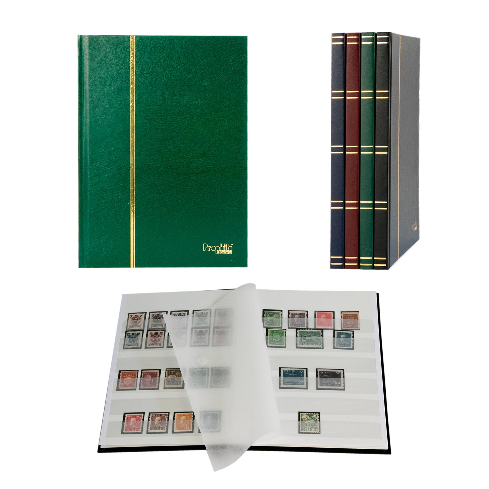 Prophila small stamp album (new) 16 white sides, green cover
