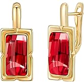 EVEVIC Austrian Crystal Leverback Earrings for Women Baguette Crystal Drop Earrings 14K Rose Gold Plated Hypoallergenic Jewelry Gift