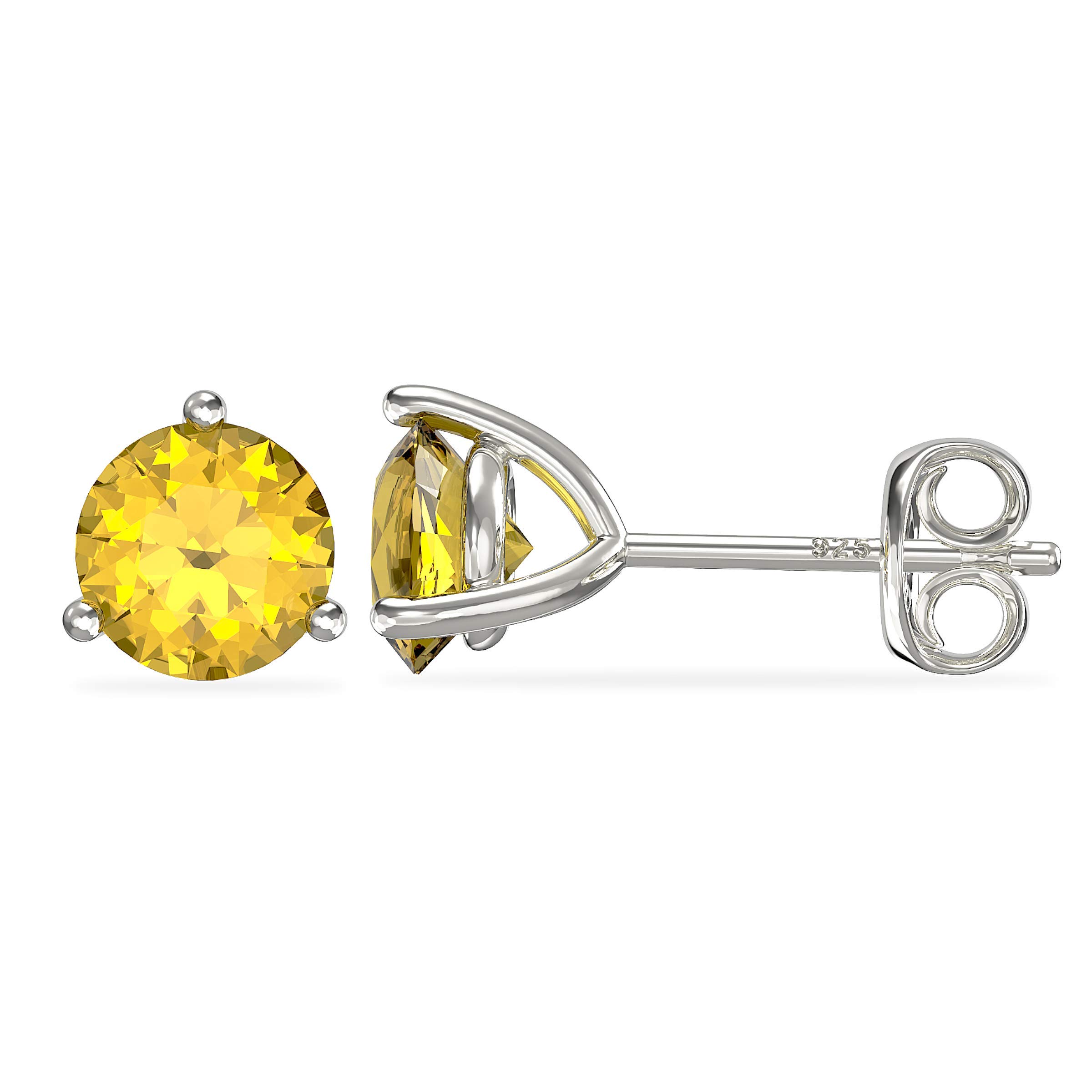 Aeon Birthstone Stud Earrings - November Yellow Topaz | 925 Sterling Silver & Cubic Zirconia | Polishing Cloth Included | One Pair