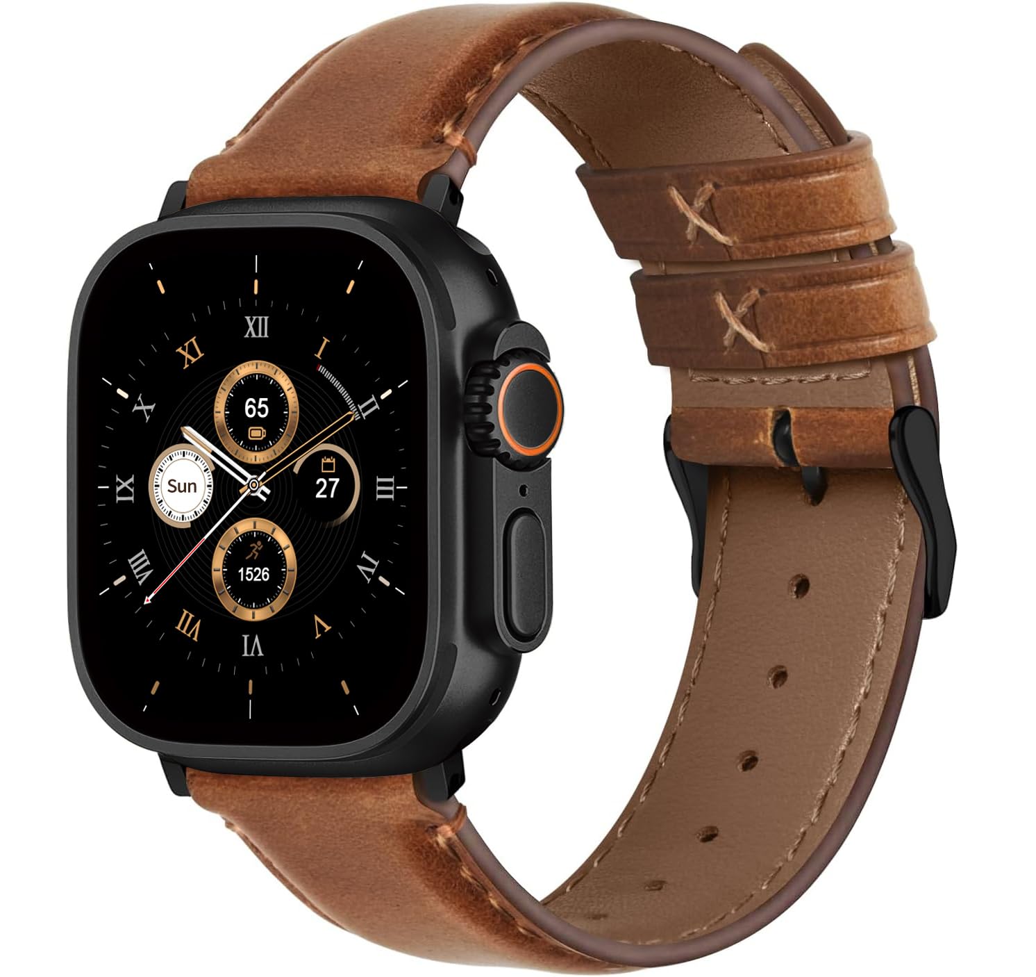 Fullmosa Fullmosa Compatible with Apple Watch Band Retro Leather Apple Watch Ultra 2/Ultra 49mm, Series 10 46mm, 9/8/7 45mm, SE2/SE/6/5/4 44mm, 3/2/1 42mm Band,Brown+Black Buckle