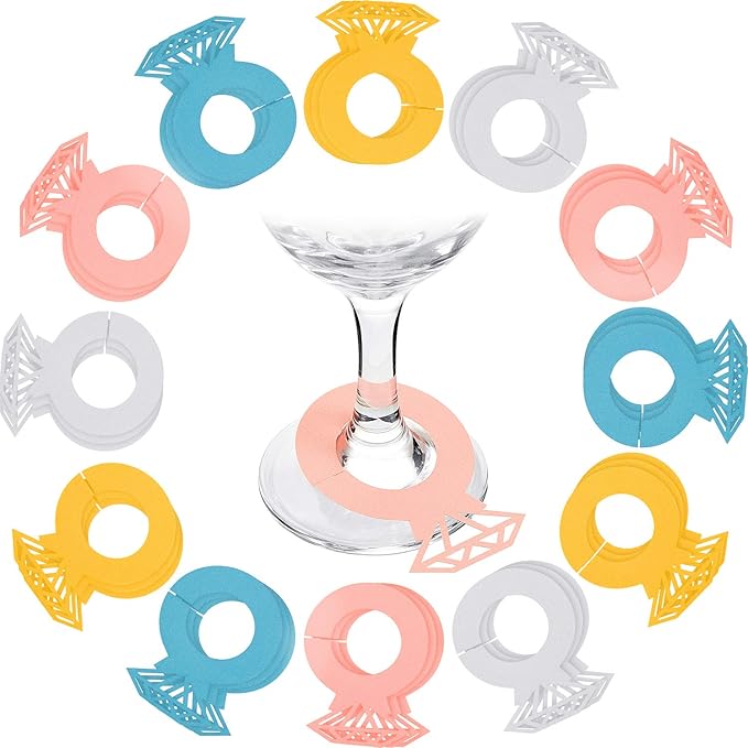 Amazon.com | 60 Pieces Diamond Ring Wine Glass Markers Wine Glass ...