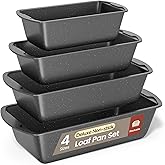 Nonstick Loaf Pan Set Pack of 4, 7" to 11" Large Baking Bread Pan, Oven Safe Up to 450°F, PFOA, PFOS, PTFE Free, Space Saving Stackable Design, Stain Resistant, Dishwasher Friendly, Gray Marble
