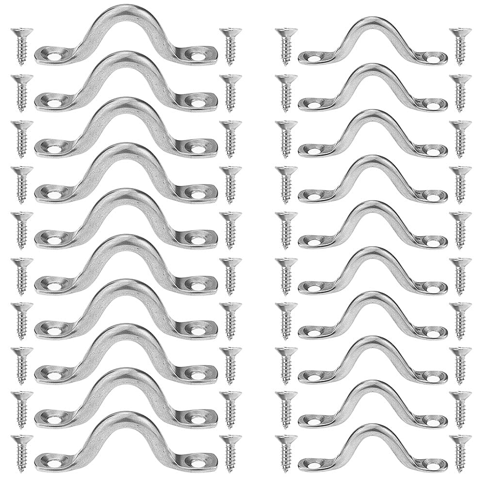 NA 20 Pcs Canoe Pad Eye Strap, Kayak Deck Loops Tie Down Anchor Point with 40 Pieces Screws, Stainless Steel Pad Eye Straps for Kayak Canoe Rigging (4MM/5MM)