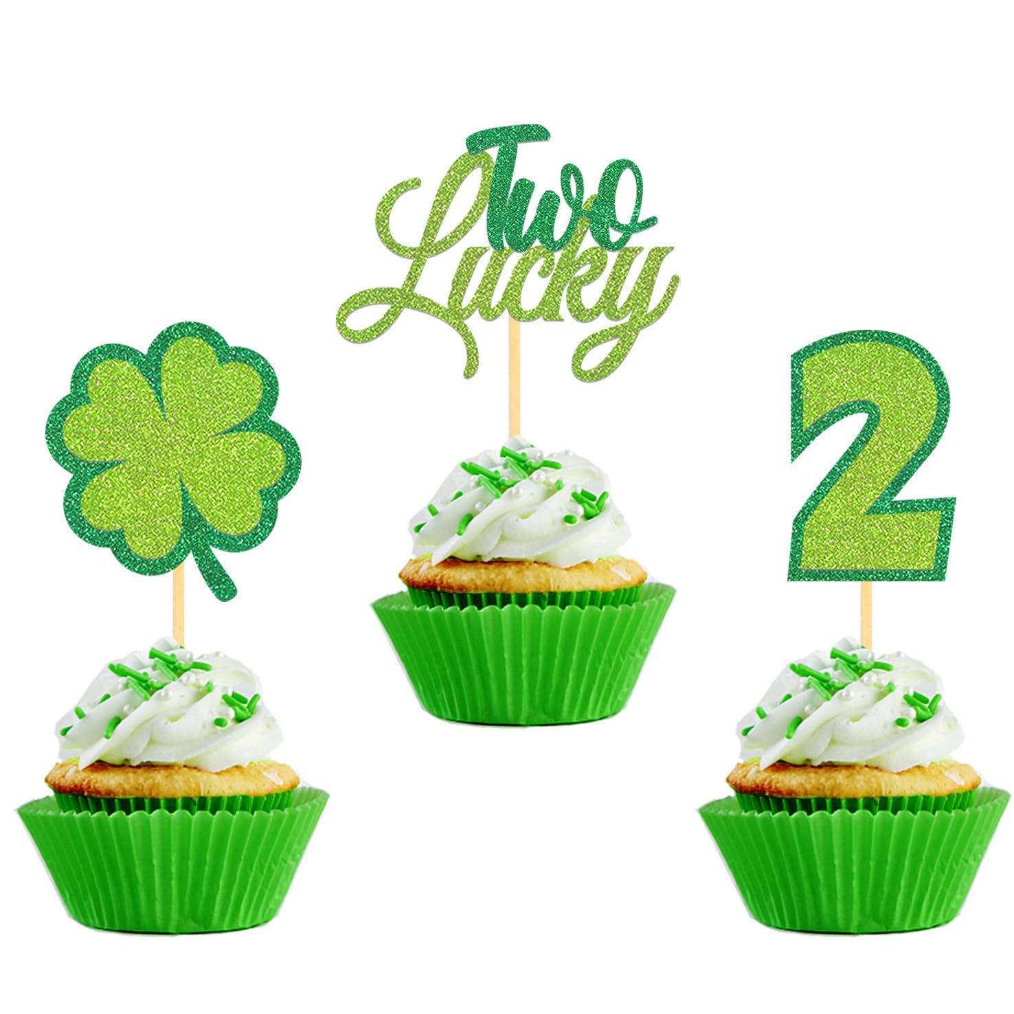 Photo 1 of 24Pcs St Patrick's Day 2nd Birthday CupcakeToppers Baby Shower for St Patrick's Day Party Decorations, Four Leaf Clover Cupcake Toppers for Second Birthday Party Decorations(2nd birthday)