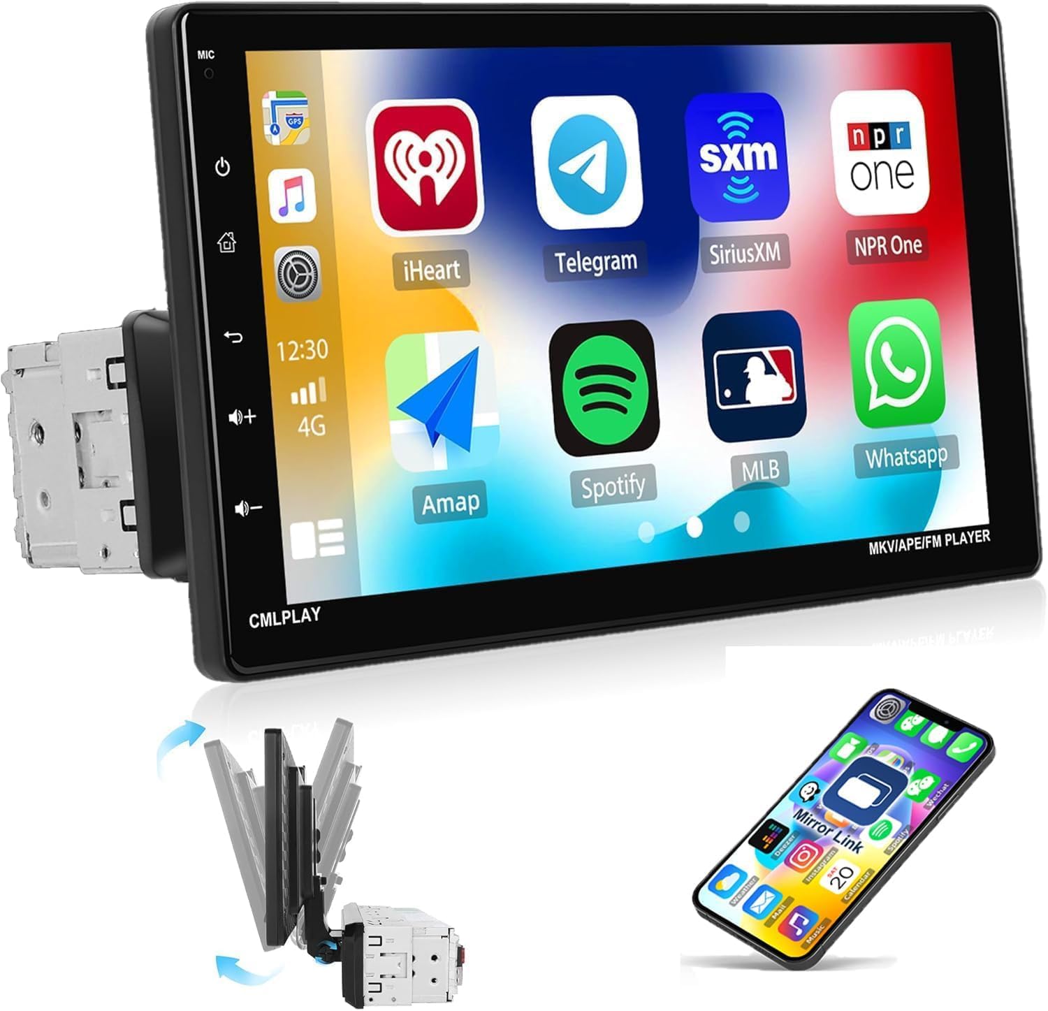 [Upgrade Wireless] CAMECHO Single Din Car Stereo with Wireless Carplay and Android Auto, 9 inch Detachable Screen with Bluetooth FM AM Radio Mirror Link TF/USB/EQ/AUX/Off Memory + Reversing Camera